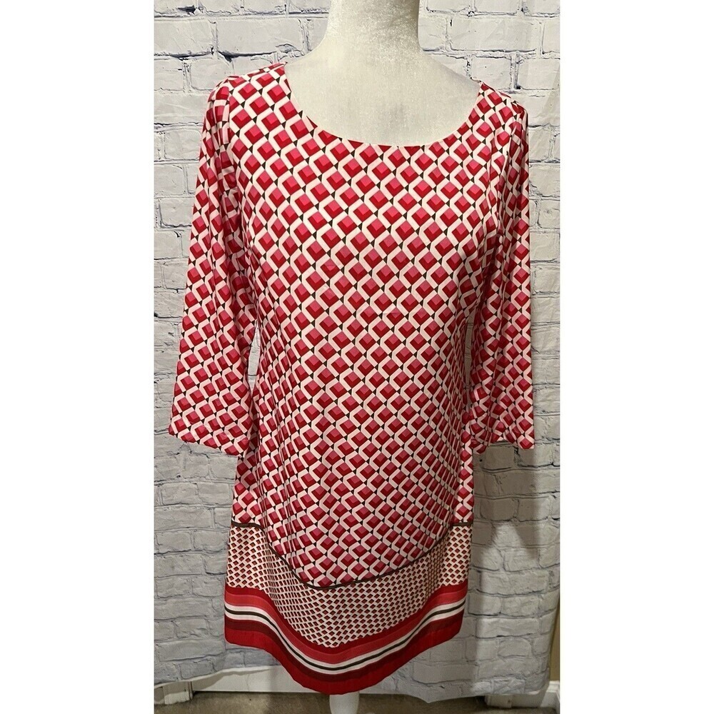 OLD NAVY RED WHITE PINK GEOMETRIC PRINT SHEATH DRESS LINED EVENT SMALL